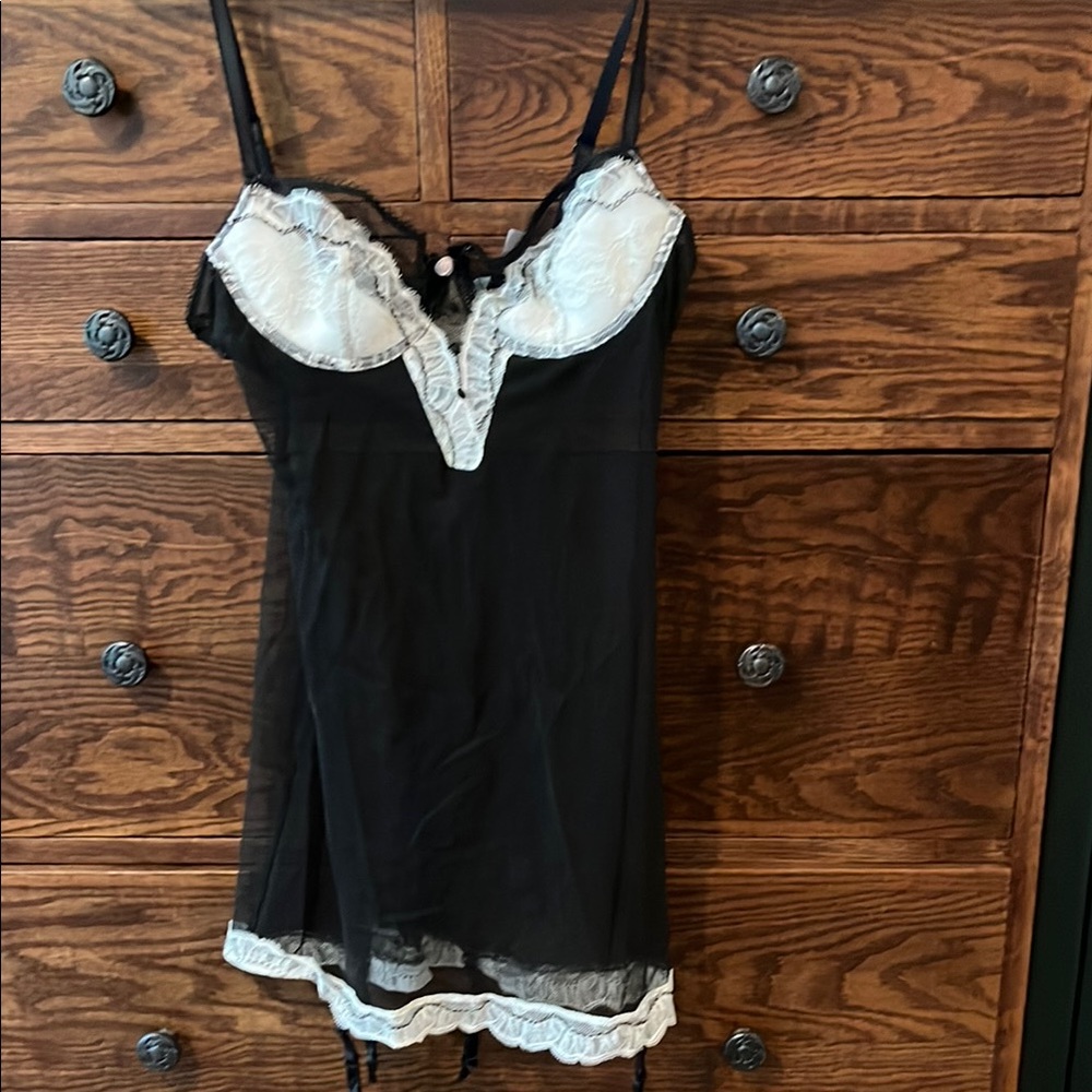 Victoria's Secret Black and White Lace Chemise